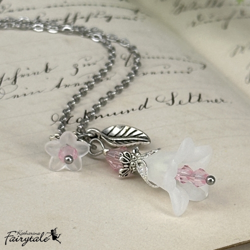 Halskette "Feenlaterne" - weiß/rosa - Glücksbringer mit nachtleuchtender Perle