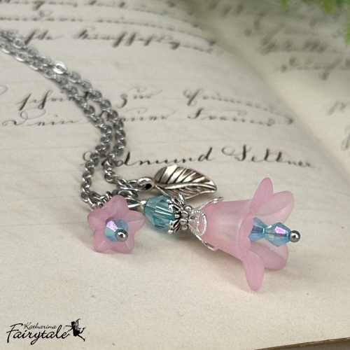 Halskette "Feenlaterne" - rosa/türkisblau - Glücksbringer mit nachtleuchtender Perle
