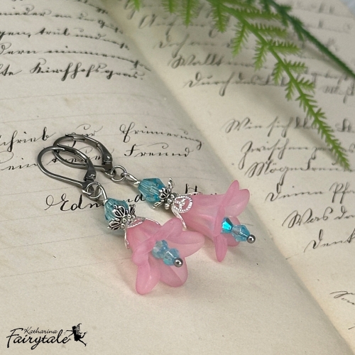 Ohrringe "Feenlaterne" - rosa/türkisblau - mit nachtleuchtender Perle