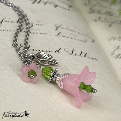 Halskette "Feenlaterne" - rosa/grün - Glücksbringer mit nachtleuchtender Perle
