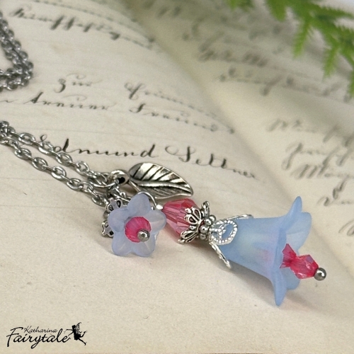 Halskette "Feenlaterne" - hellblau/pink - Glücksbringer mit nachtleuchtender Perle