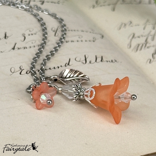 Halskette "Feenlaterne" - orange/klar - Glücksbringer mit nachtleuchtender Perle