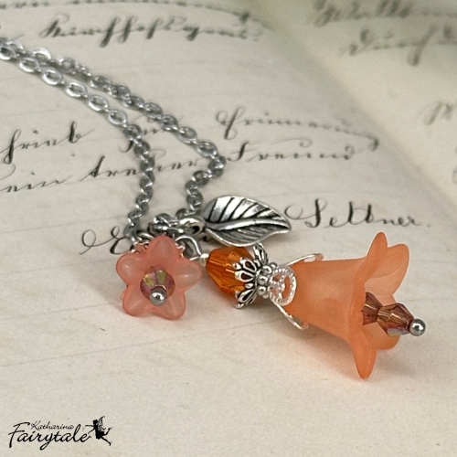 Halskette "Feenlaterne" - orange/orange - Glücksbringer mit nachtleuchtender Perle