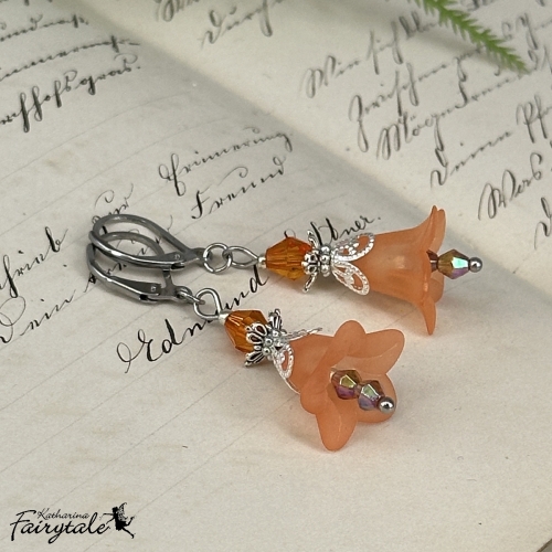 Ohrringe "Feenlaterne" - orange/orange - mit nachtleuchtender Perle